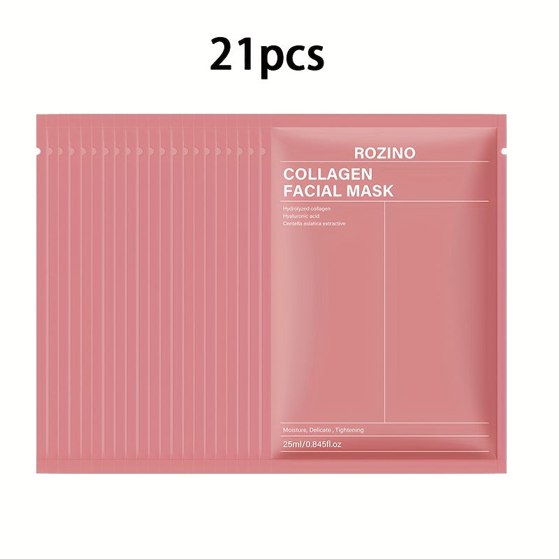 21pcs ROZINO Collagen Facial Masks with Hyaluronic Acid & Nicotinamide - Collagen-Enriched Hydrating Gel Sheets, Fragrance-Free Firming Face Care Suitable for Skin Types ( Dry, Oily) - &