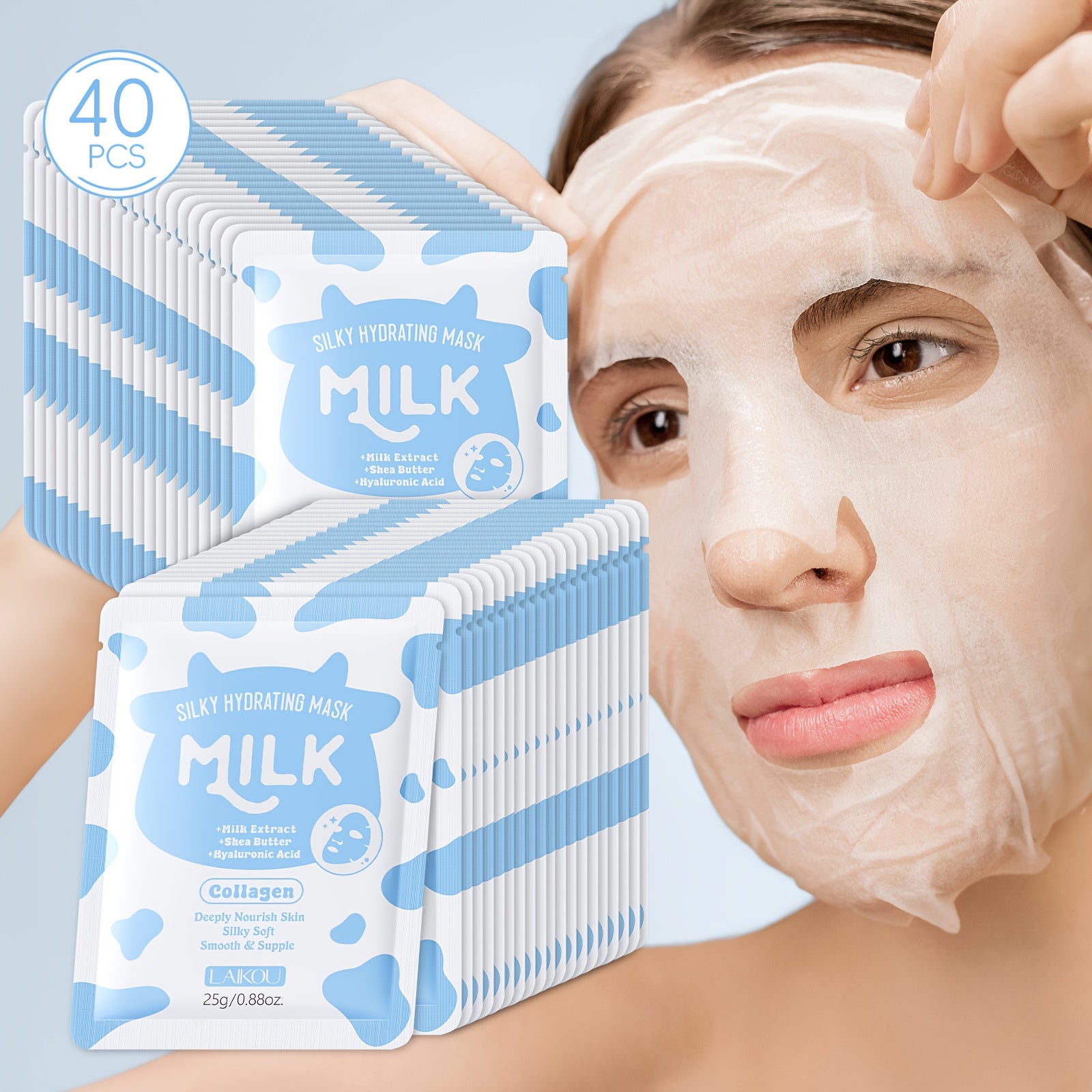40pcs Milk Collagen Hydrating Sheet Mask for Women & Men, Moisturizing for All Skin Type, Portable for Travelling, Holiday Gift for Mother Father Best Friend Christmas Day