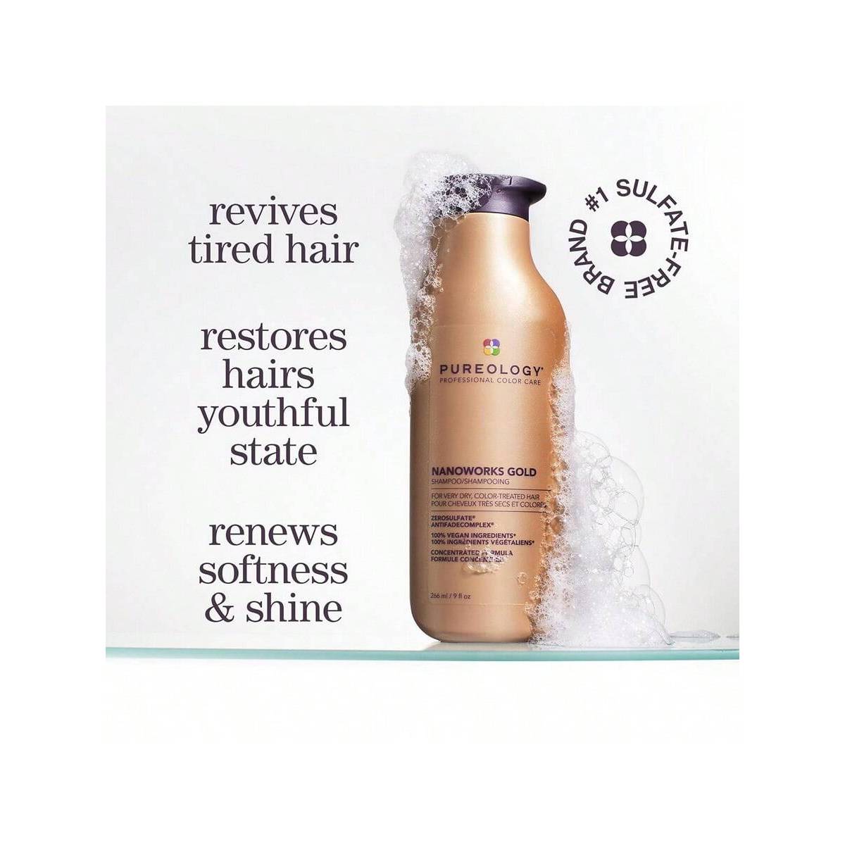 Pureology Nanoworks Gold Shampoo 1000ml\u002F33.8oz Hydrating & Smoothing Formula, Preps Hair For Styling, Controls Frizz And Adds Shine, Perfect For Daily Use, Ideal For Travel, Suitable For All Hair Types, Great For Dry, Frizzy, Or Unruly Hair